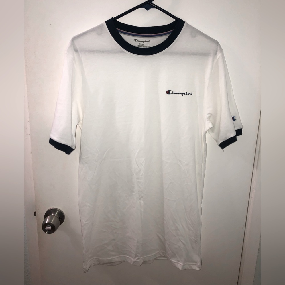 Champion Size S White & Navy Blue Men’s T-Shirt; Excellent condition never worn
